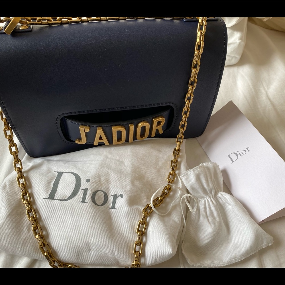 J’adior shoulder bag with chain in blue leather